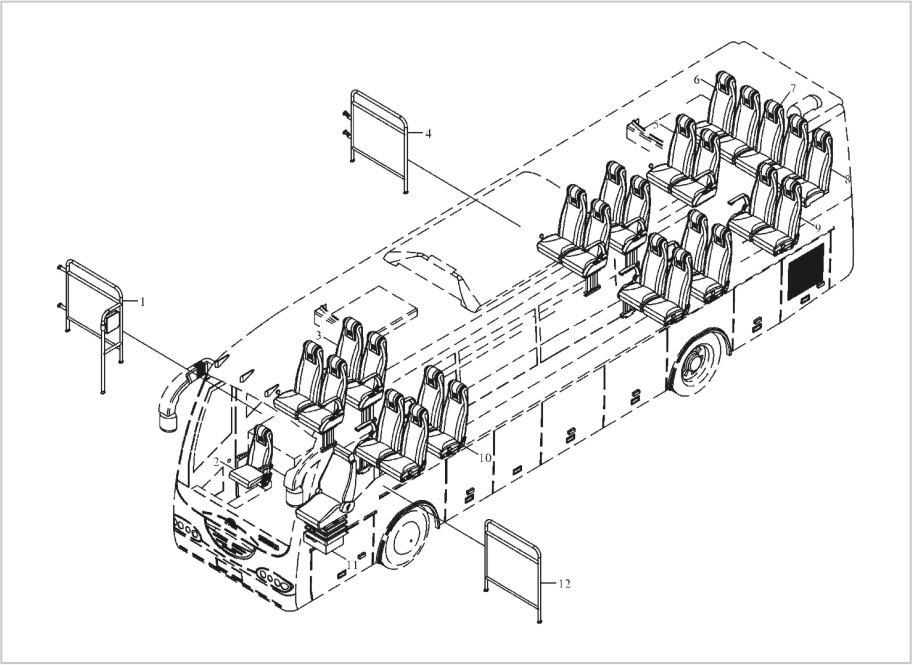 客車(chē)座椅、護欄布置圖